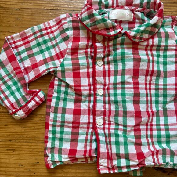 Cecil and Lou red green holiday button up long sleeve toddler shirt SIZE 18M - Picture 3 of 6